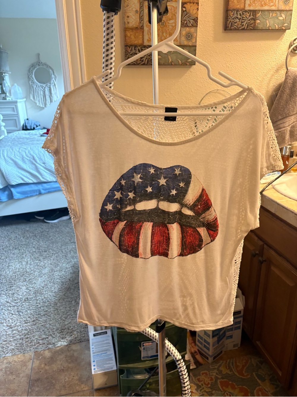 The Classic White Short Sleeve Tee with American Flag Lip Print